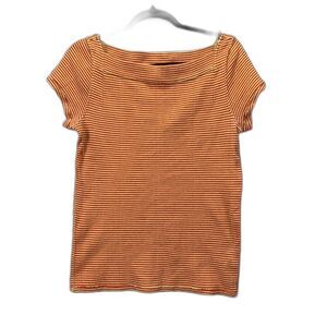 WE THE FREE XL WOMEN'S RAW HEM STRIPE  BOAT NECK SHIRT in RUST ORANGE CREAM